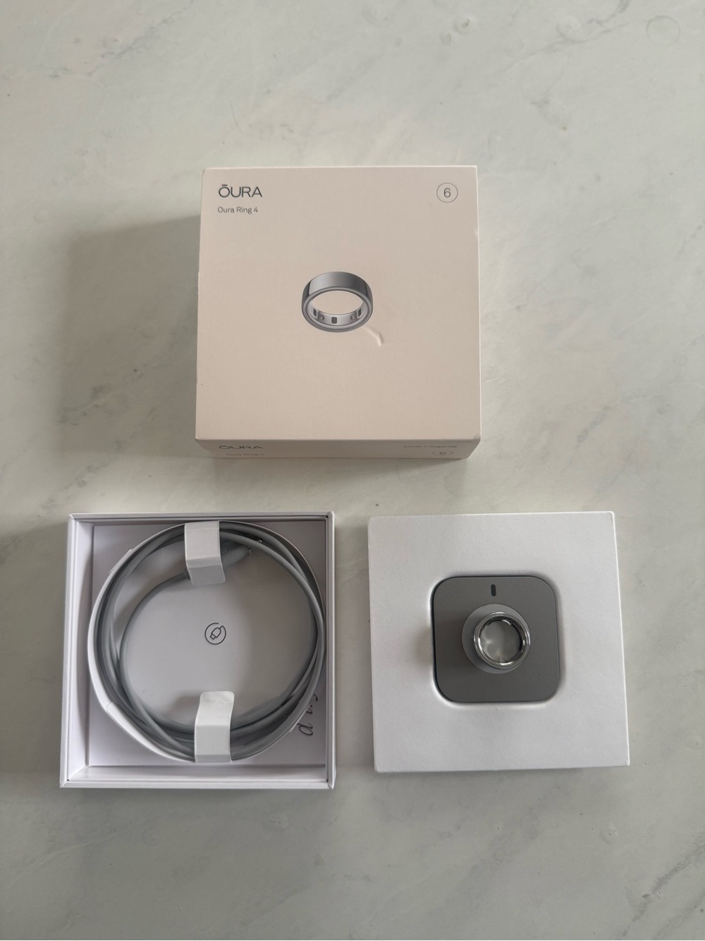 Oura Gen 4 Size 6 Silver Charging Dock and Cable Set
